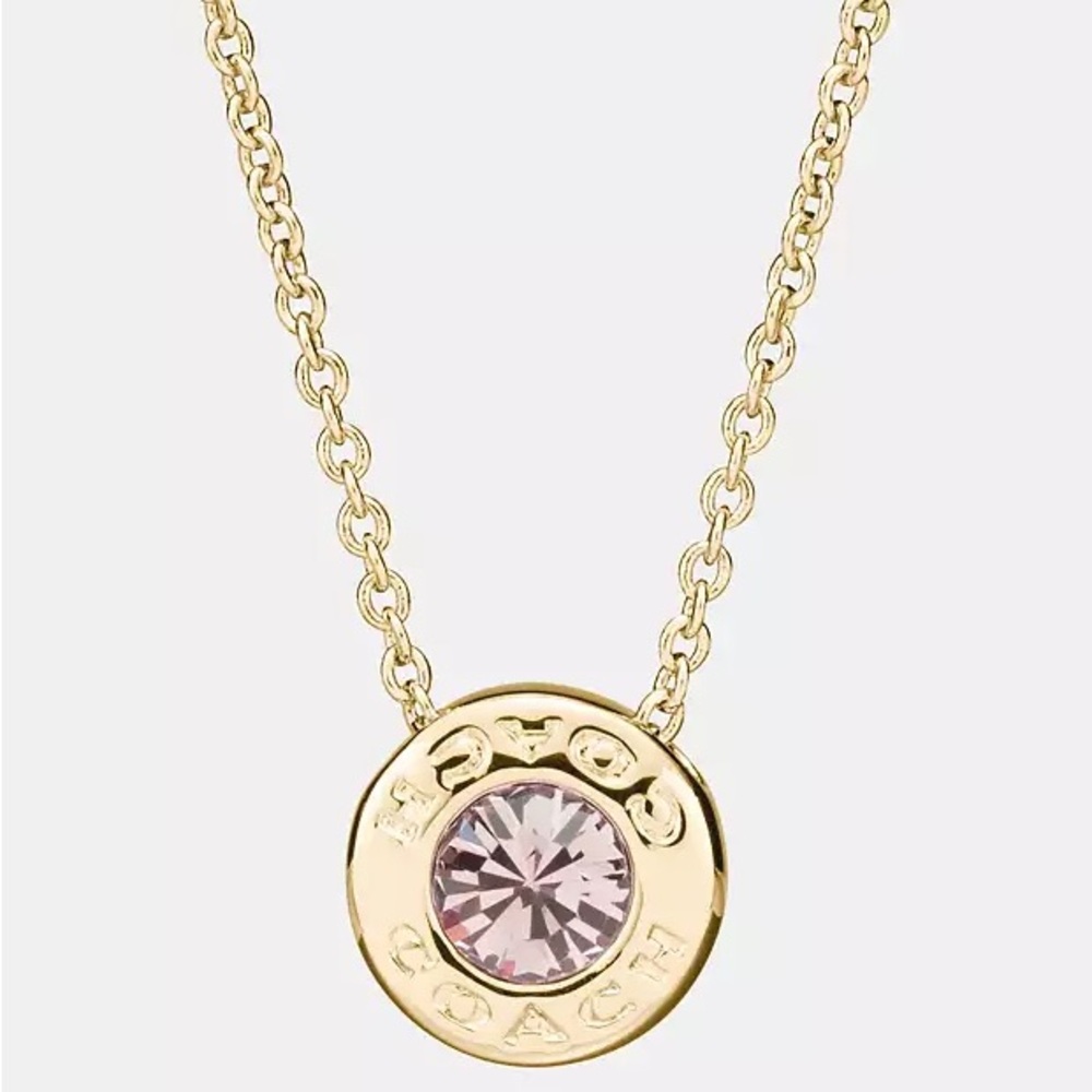 Coach Open Circle Stone Necklace Pink Gold